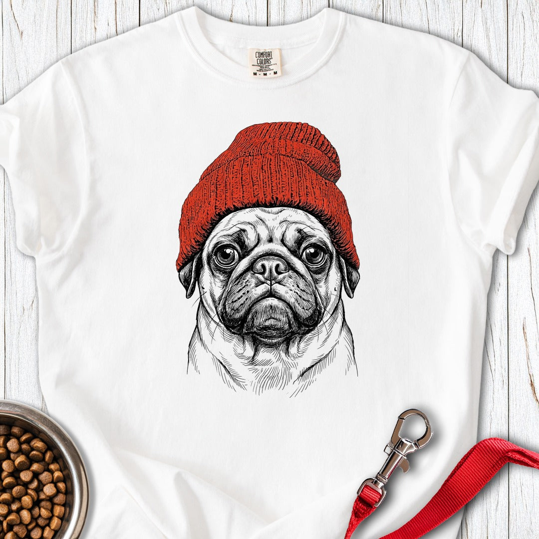 Pug Beanie Premium Tee White