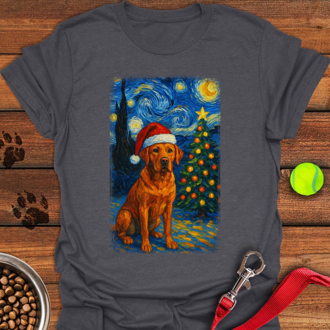 Red Labrador Christmas Van Gogh T-Shirt Dark Heather