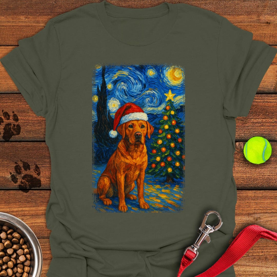 Red Labrador Christmas Van Gogh T-Shirt Military Green