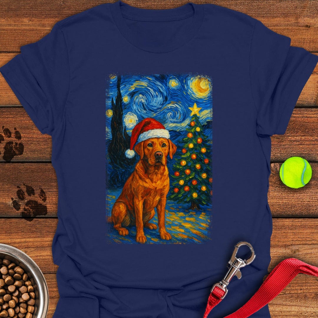 Red Labrador Christmas Van Gogh T-Shirt Navy