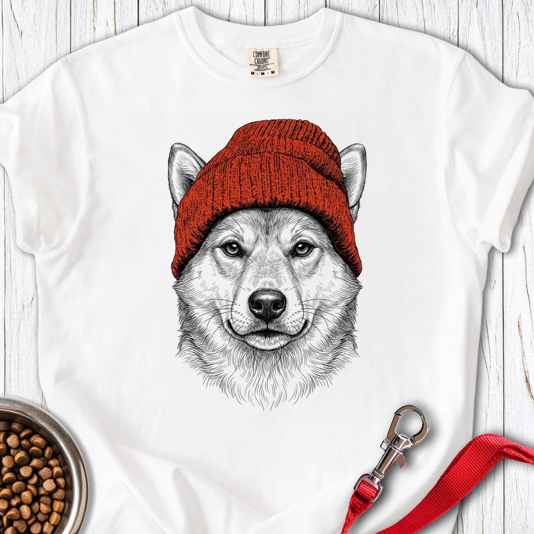 Shiba Beanie Premium Tee White