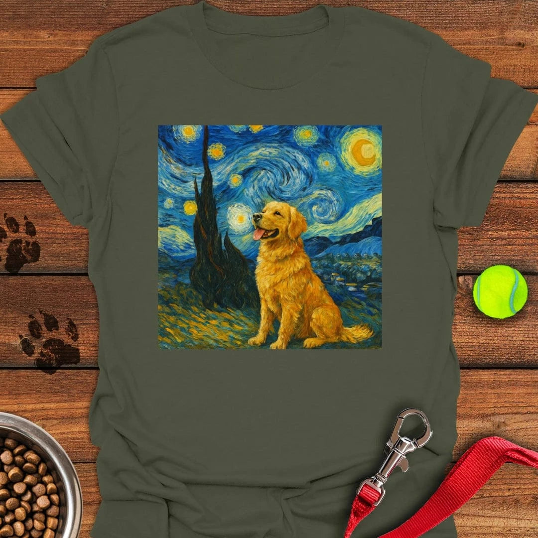 Golden Retriever Van Gogh T-Shirt Military Green