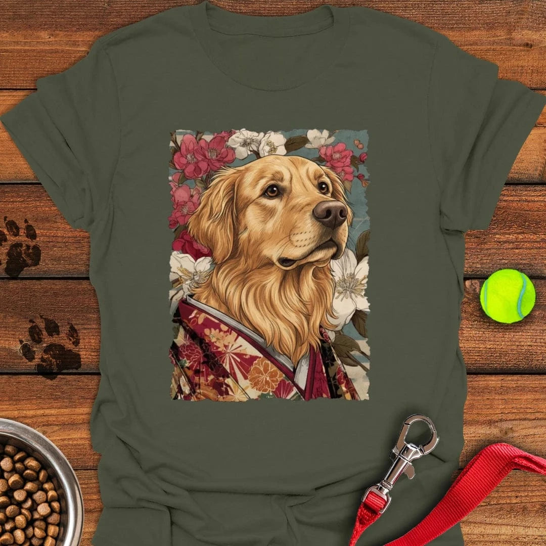 Golden Retriever Japanese Art T-Shirt Military Green