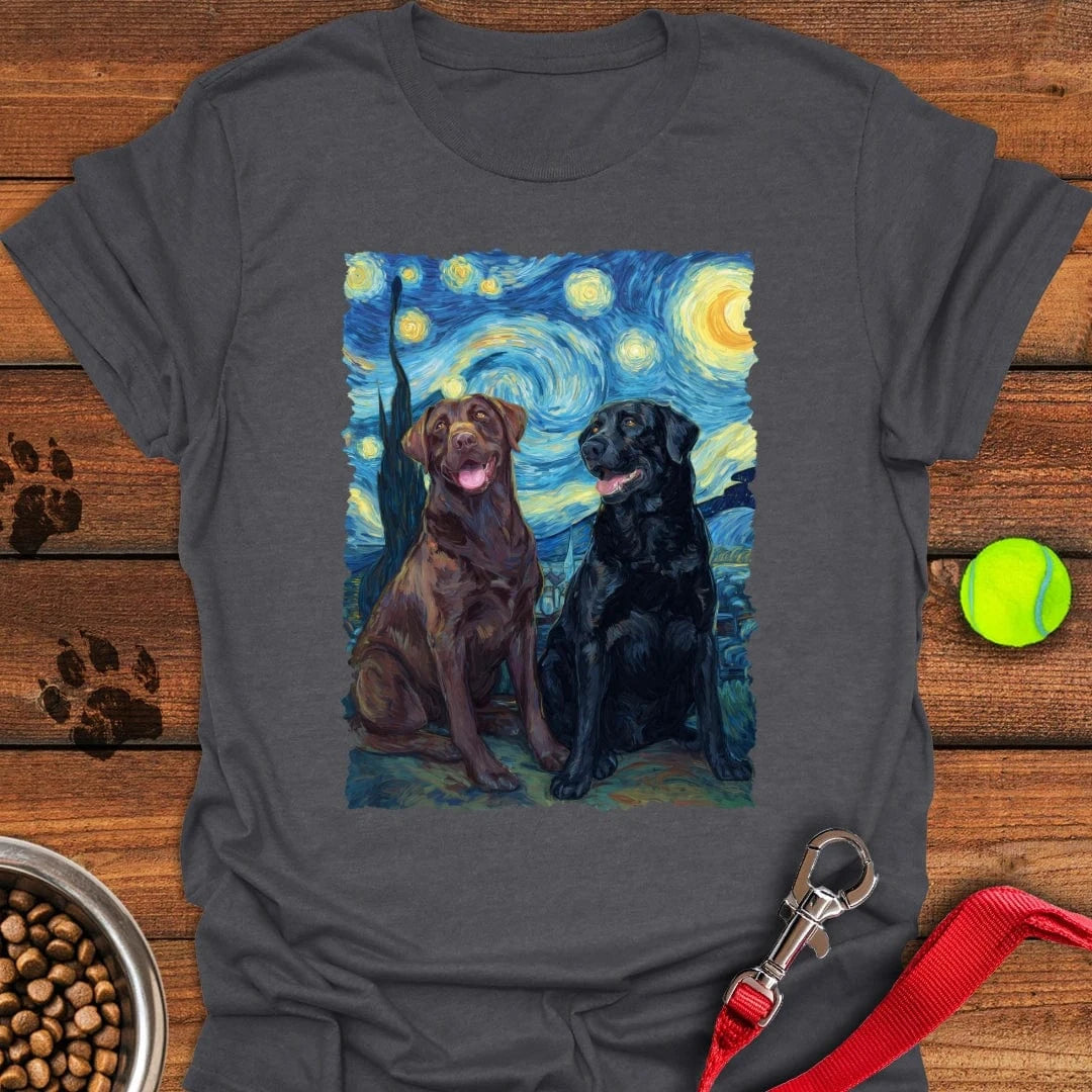 Chocolate & Black Labrador Starry Night T-Shirt Dark Heather