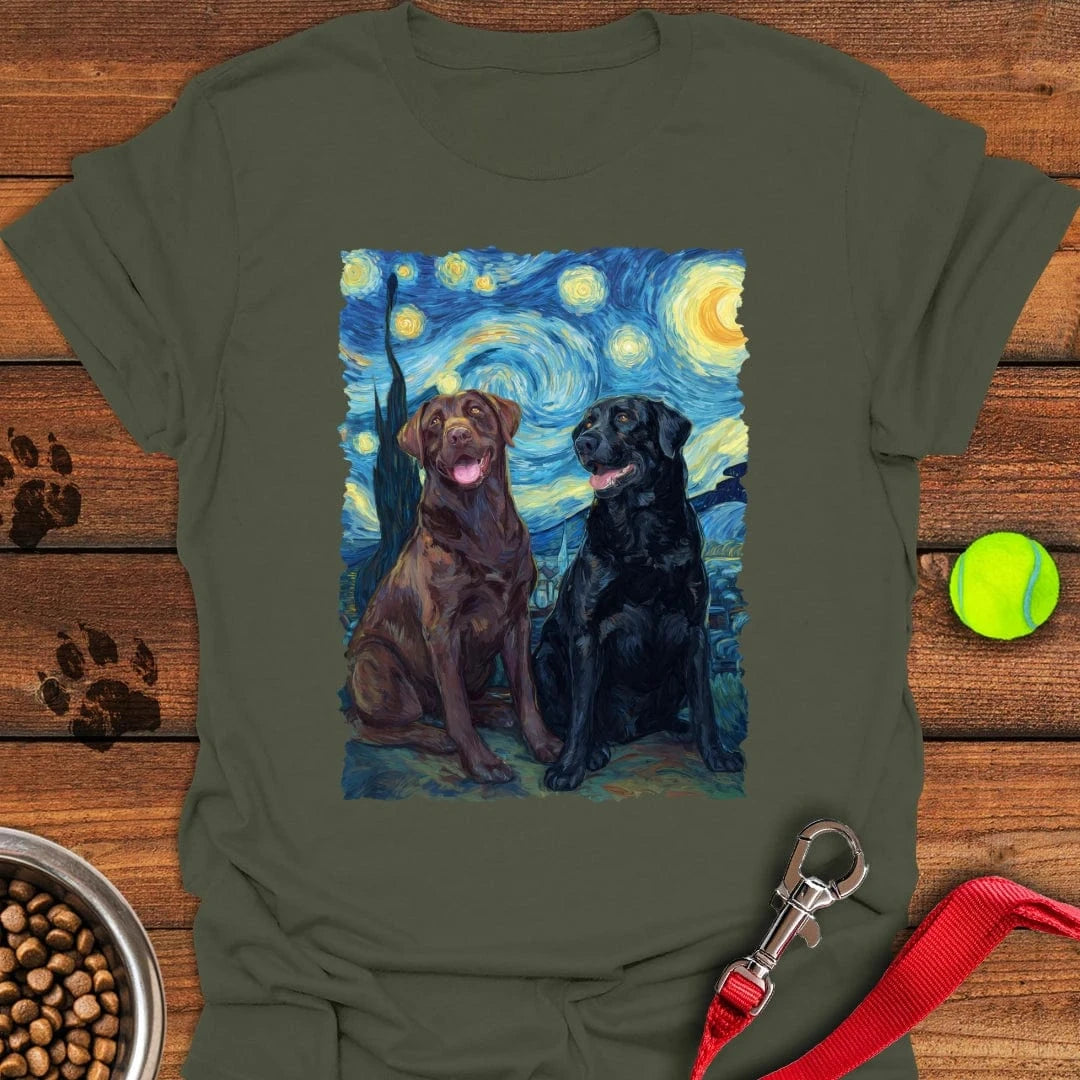 Chocolate & Black Labrador Starry Night T-Shirt Military Green