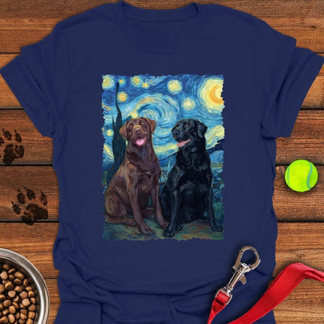 Chocolate & Black Labrador Starry Night T-Shirt Navy