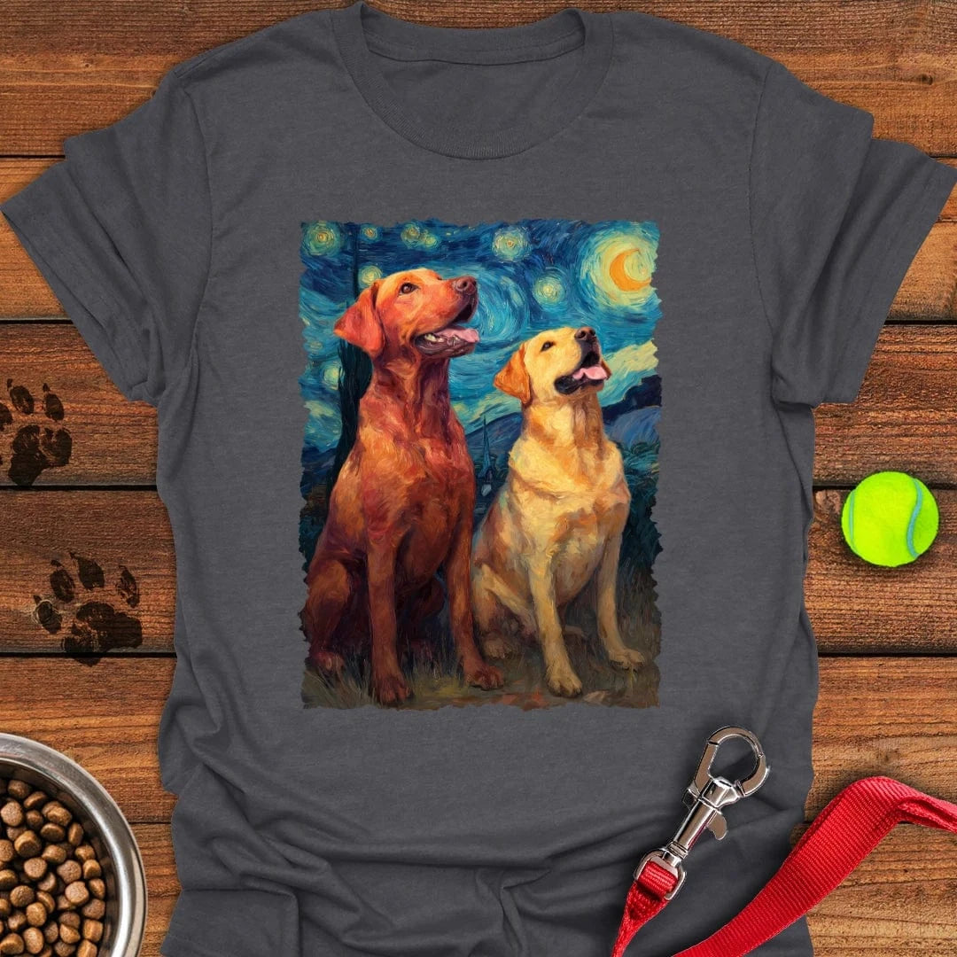 Fox Red & Yellow Labrador Starry Night T-Shirt Dark Heather