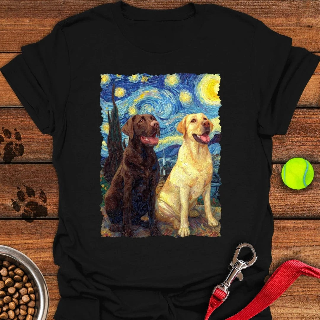 Chocolate & Yellow Labrador Starry Night T-Shirt Black