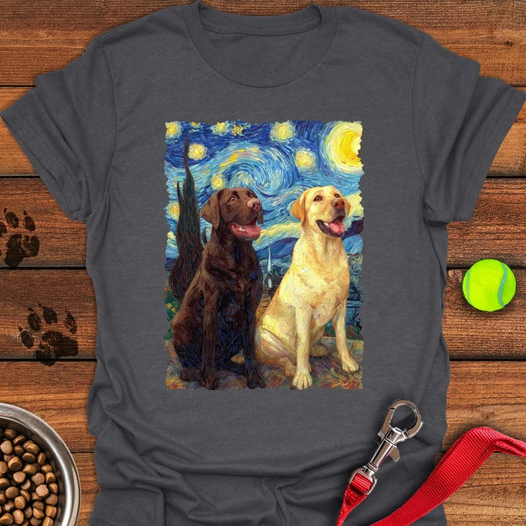Chocolate & Yellow Labrador Starry Night T-Shirt Dark Heather
