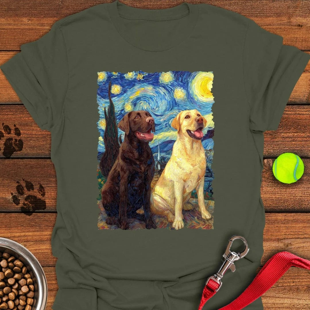 Chocolate & Yellow Labrador Starry Night T-Shirt Military Green