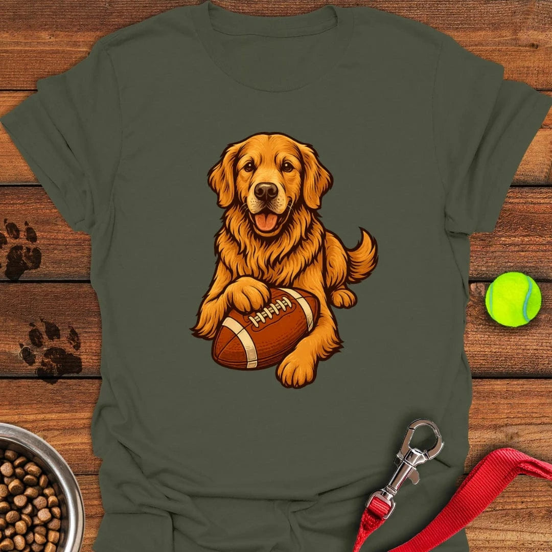 Golden Retriever Football T-Shirt Military Green