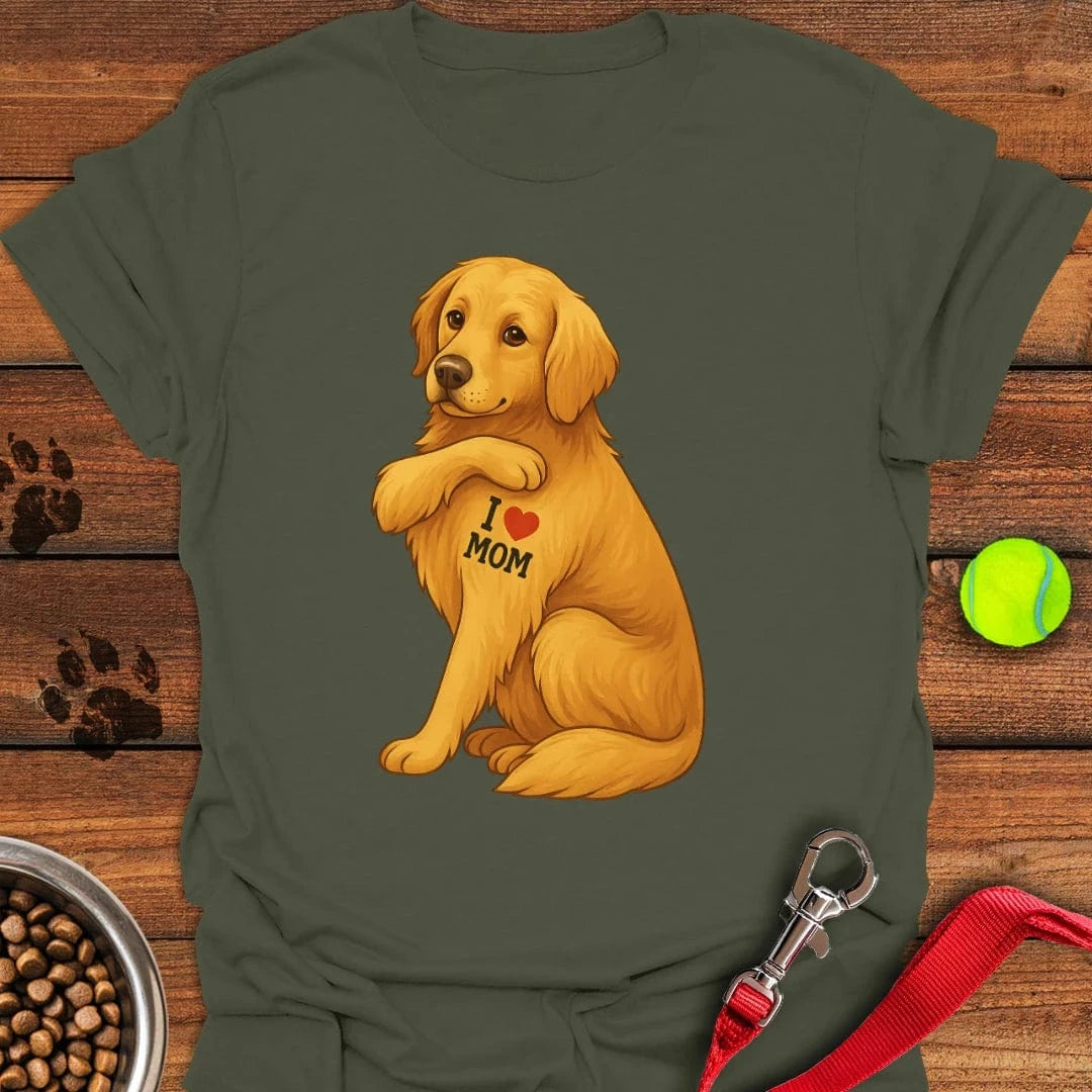 Golden Retriever I Love Mom T-Shirt Military Green
