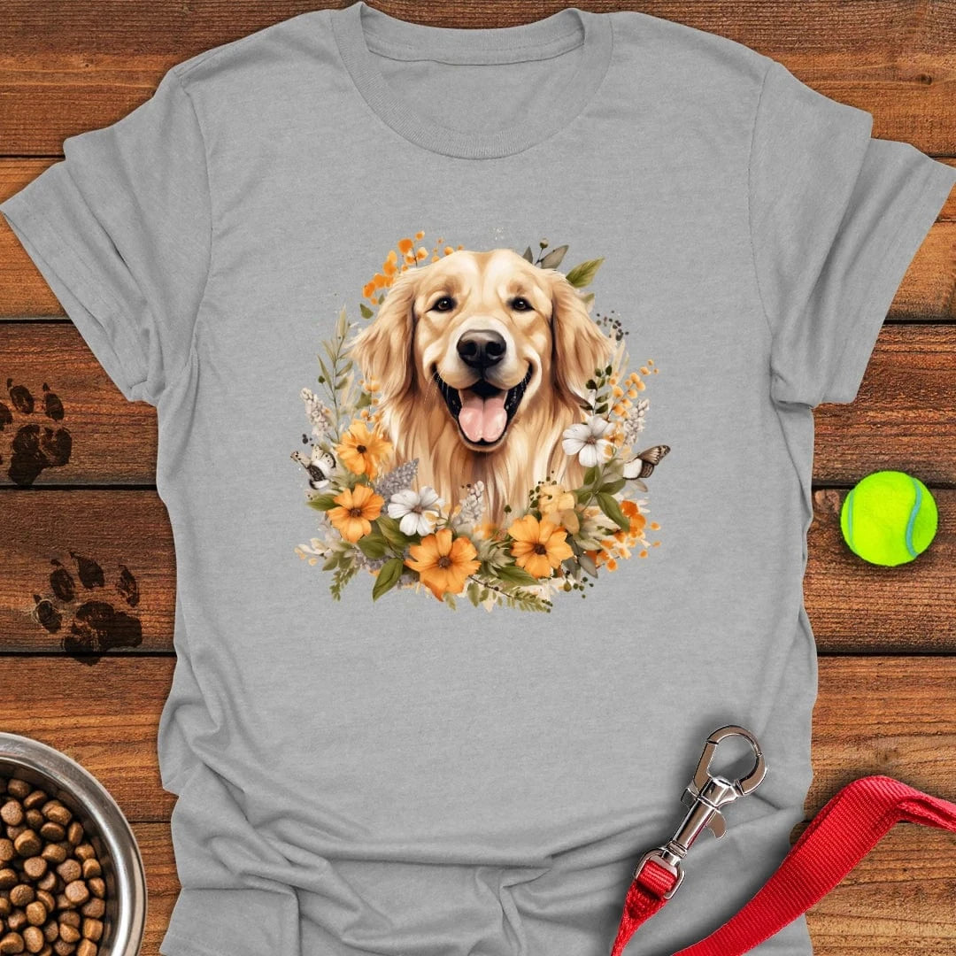 Golden Retriever Flower Watercolor T-Shirt Sport Grey