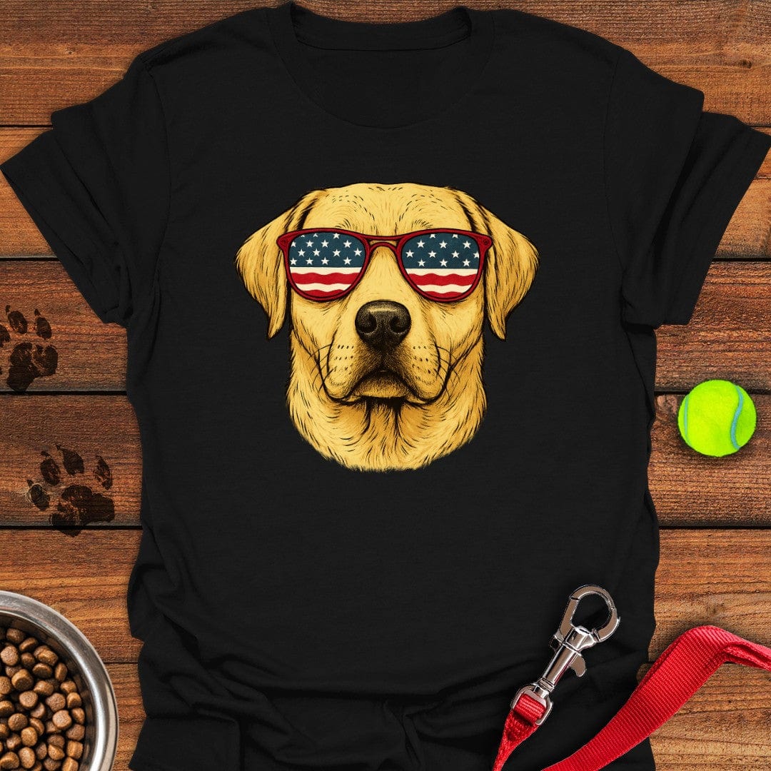Yellow Labrador USA Glasses T-Shirt Black