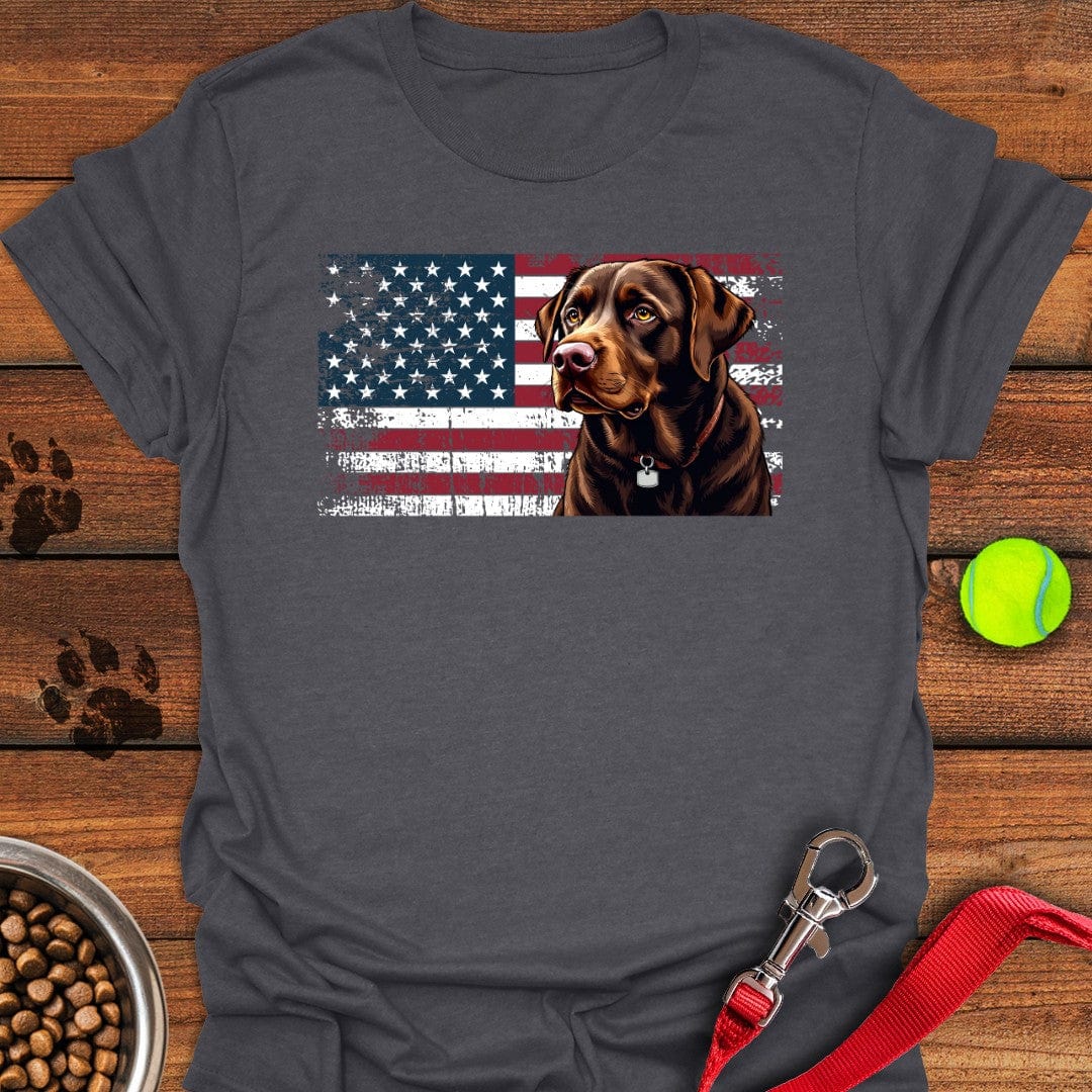 Chocolate Labrador USA Flag T-Shirt Dark Heather