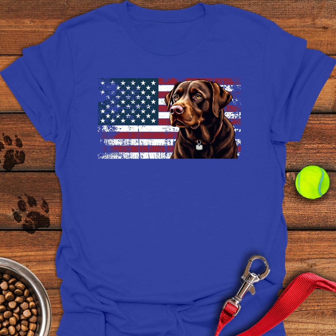 Chocolate Labrador USA Flag T-Shirt Royal