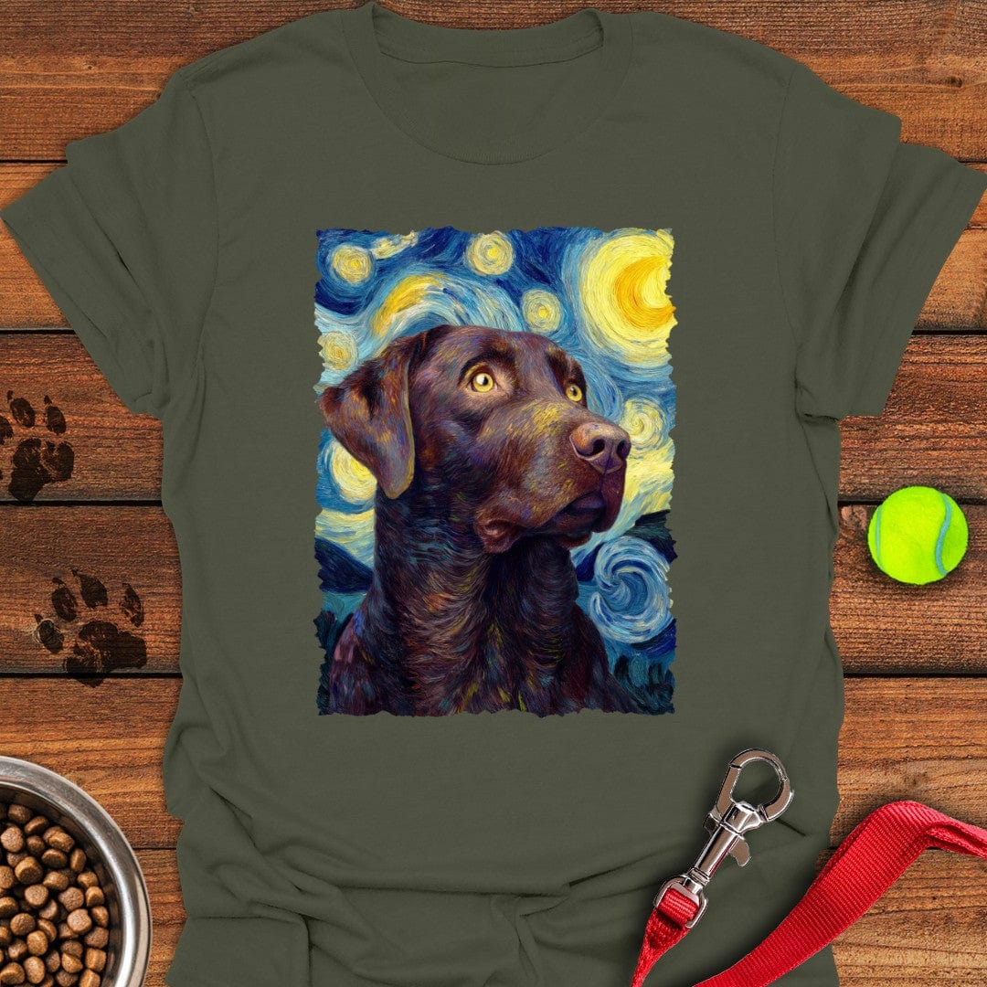 Chocolate Labrador Starry Night T-Shirt Military Green