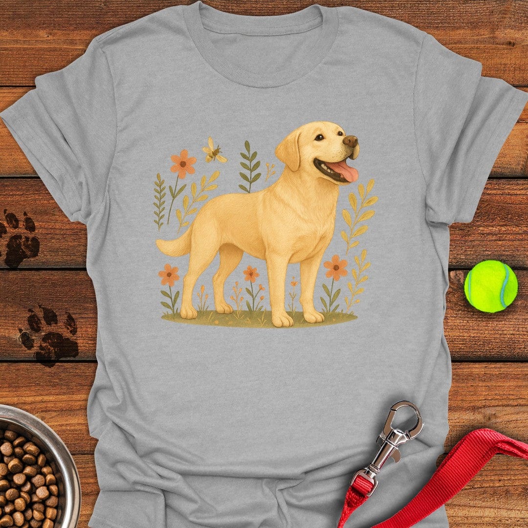 Yellow Labrador Flower T-Shirt Sport Grey