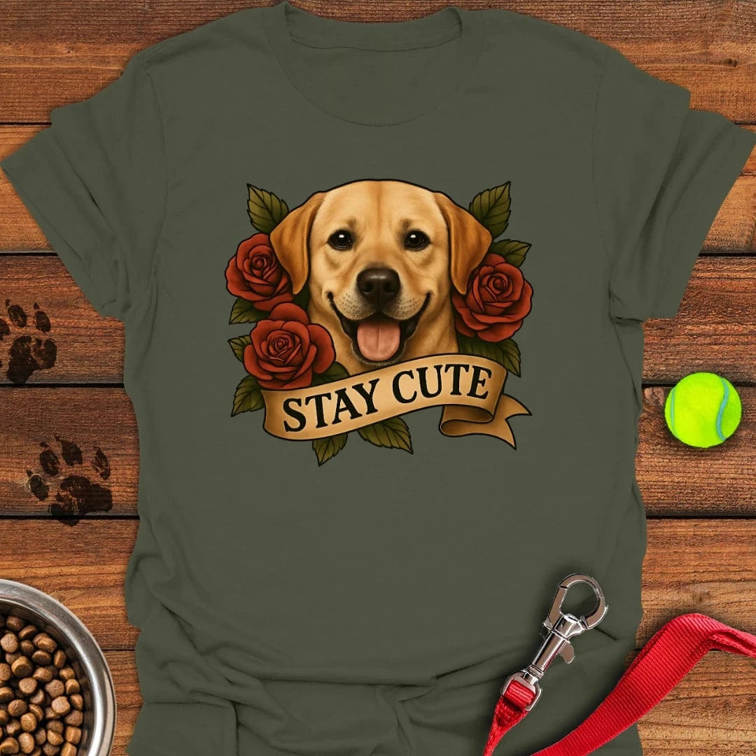 Cute Yellow Labrador Tattoo T-Shirt Military Green