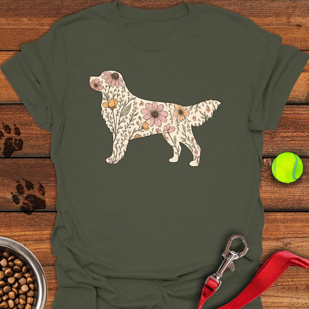Flower SIlhouette Labrador T-Shirt Military Green