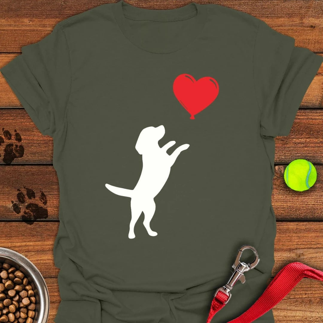 Labrador Puppy Jumping Heart T-Shirt Military Green