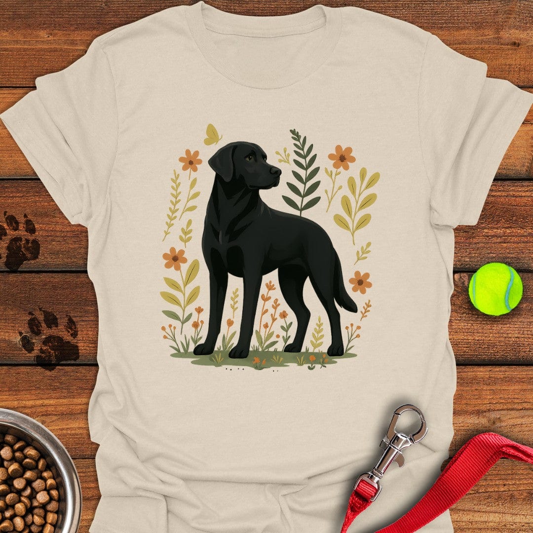 Black Labrador Flower T-Shirt Natural