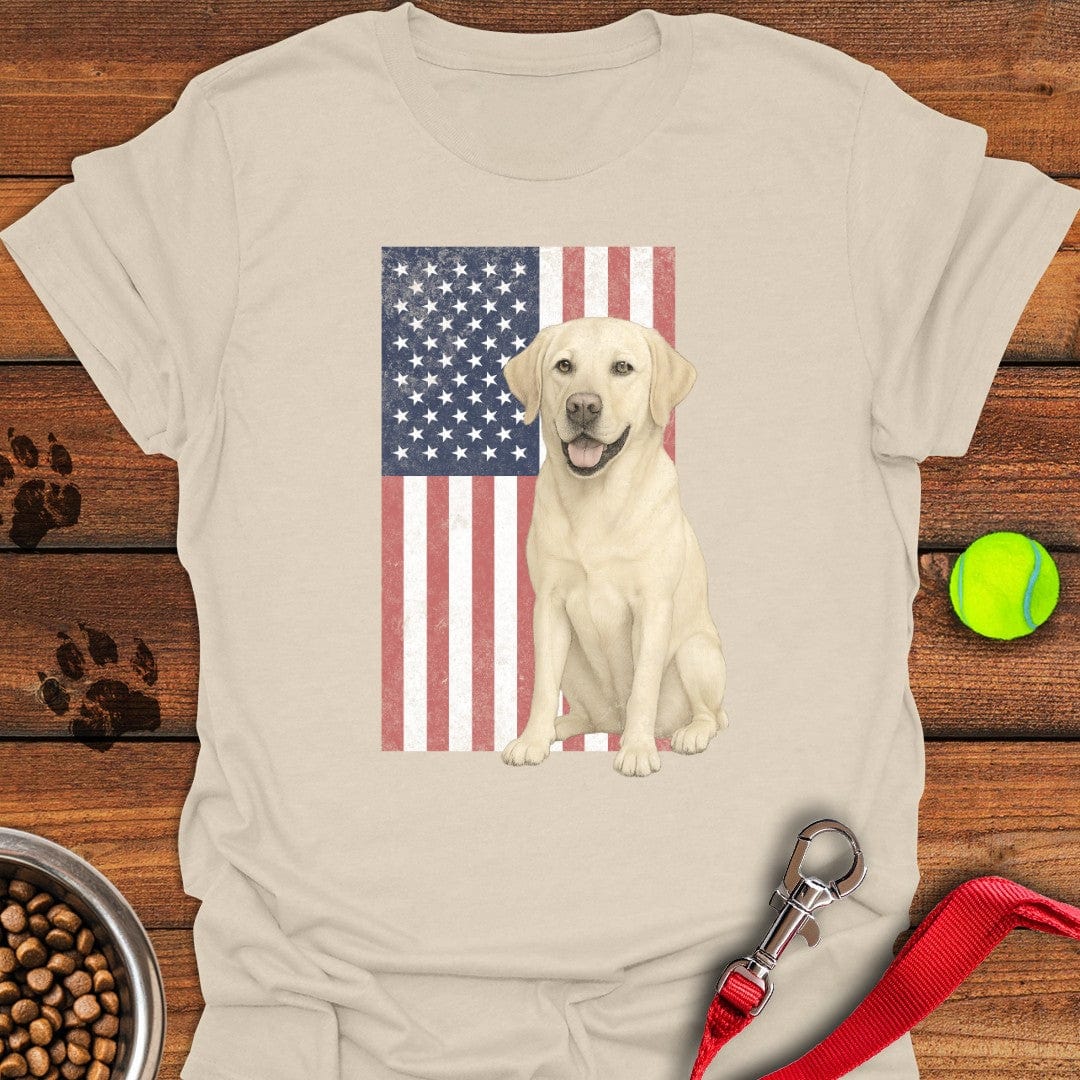 Yellow Labrador USA Flag Faded T-Shirt Natural