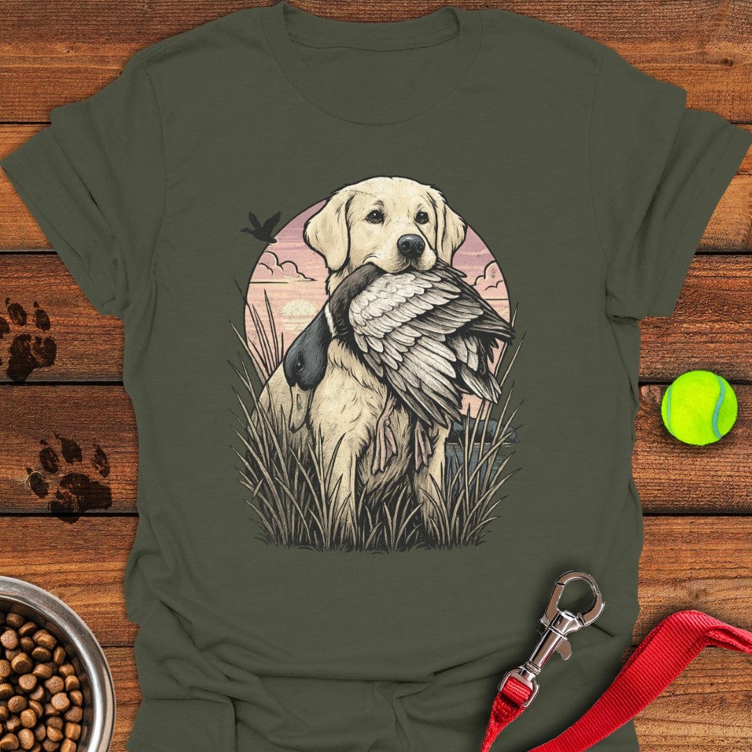 Yellow Labrador Hunting T-Shirt Military Green