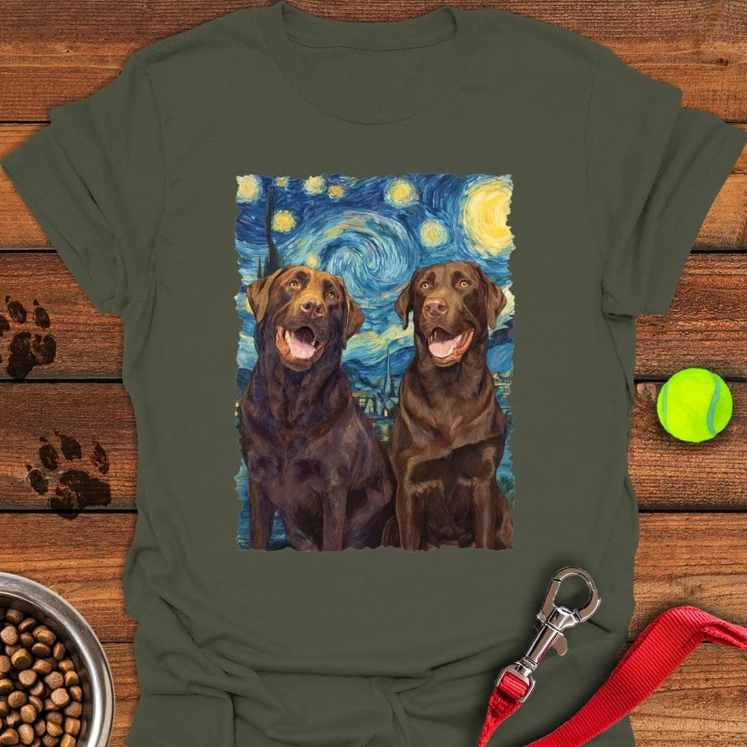 Chocolate Labradors Van Gogh T-Shirt Military Green