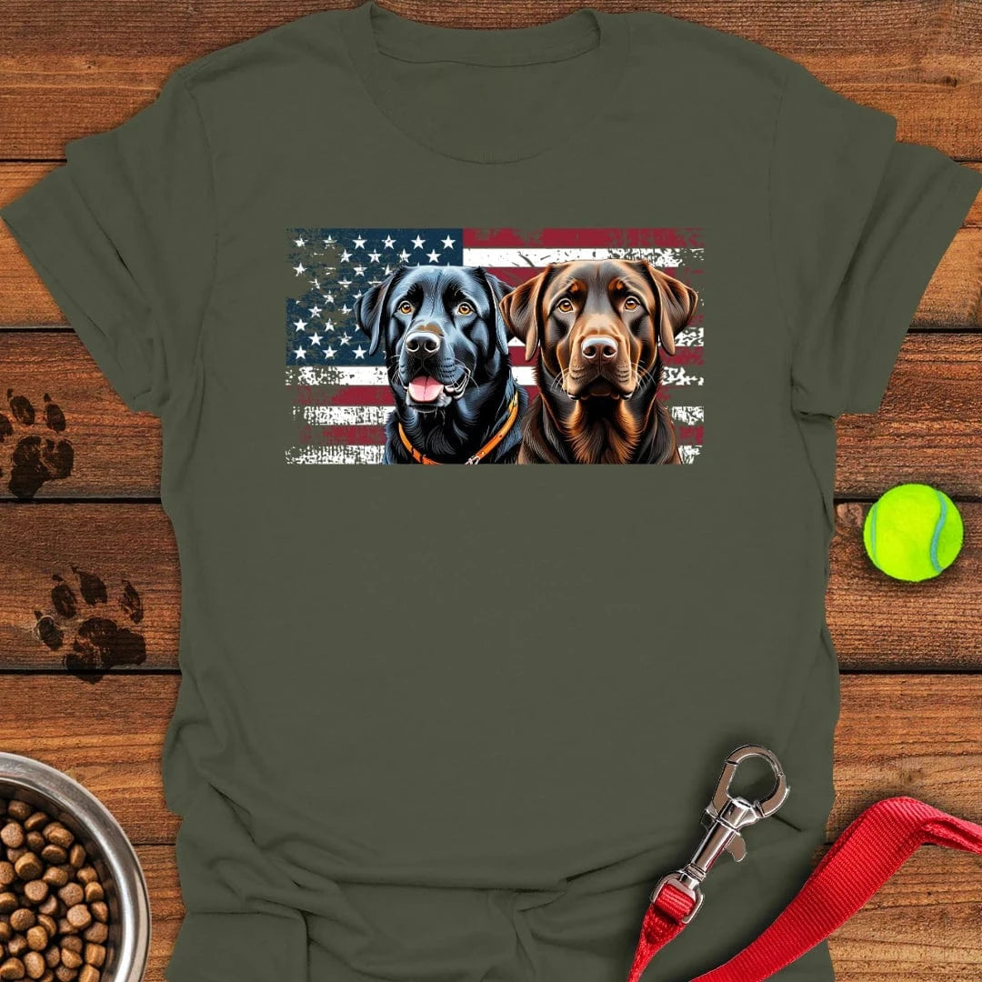 Chocolate & Black Labrador T-Shirt Military Green
