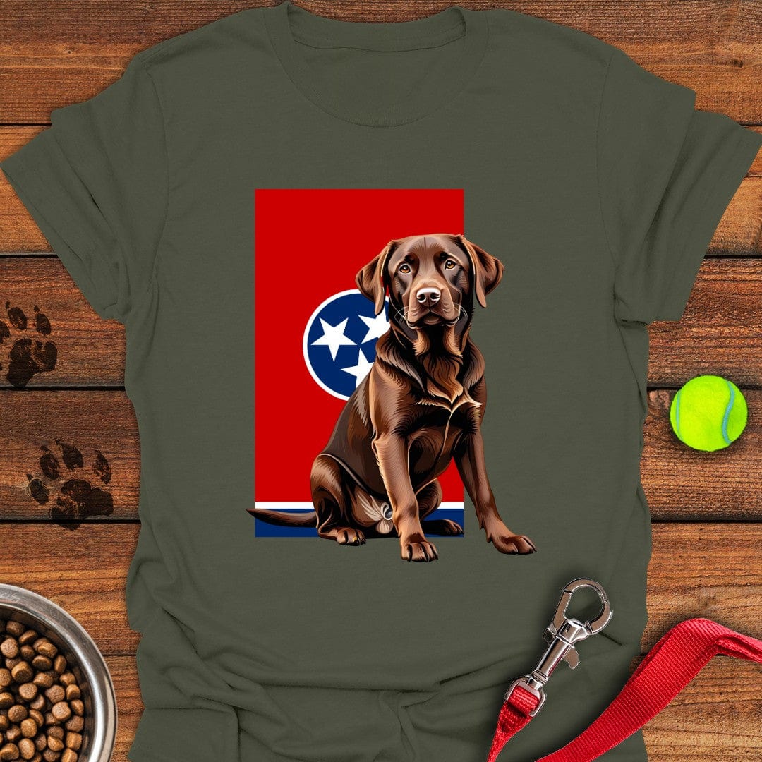 Chocolate Labrador Tennessee Flag T-Shirt Military Green