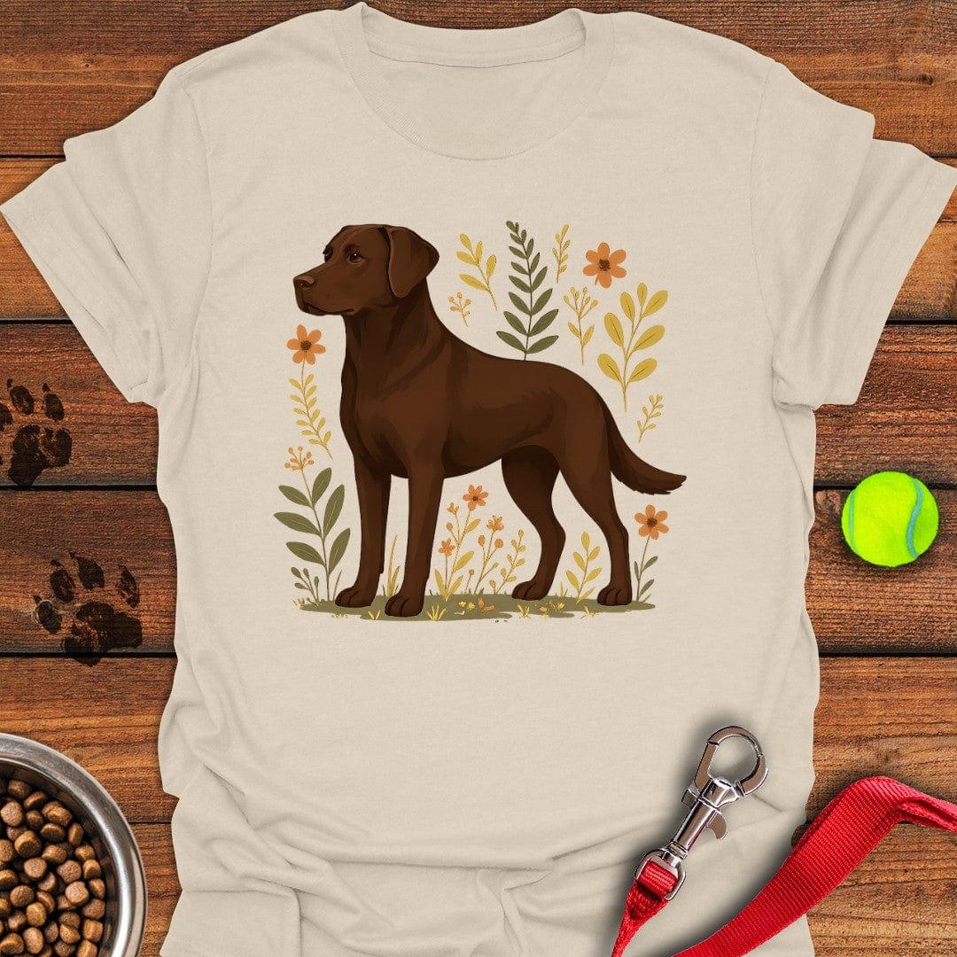 Chocolate Labrador Flowers T-Shirt Natural