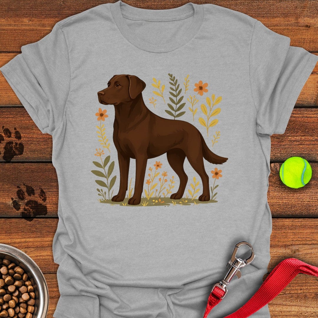 Chocolate Labrador Flowers T-Shirt Sport Grey