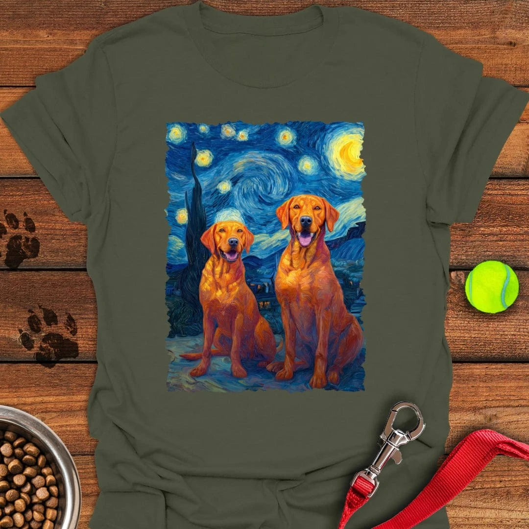 Two Fox Red Labradors Van Gogh T-Shirt Military Green