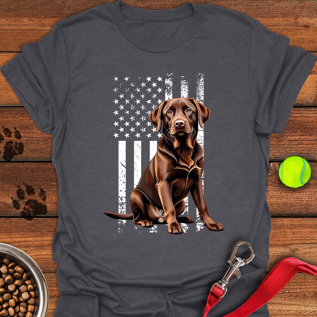 Chocolate Labrador USA Flag T-Shirt Dark Heather