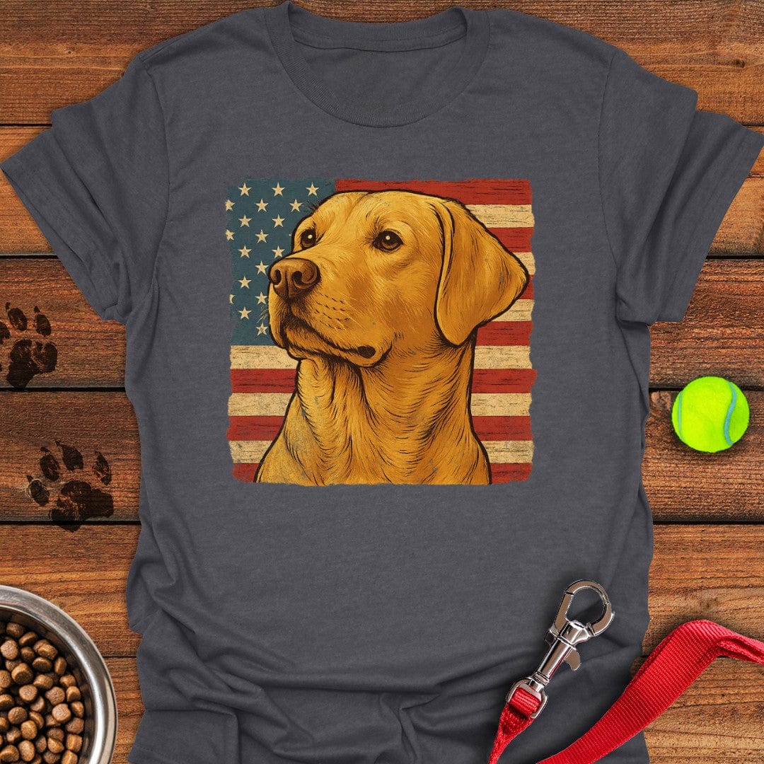 Yellow Labrador USA Flag T-Shirt Dark Heather