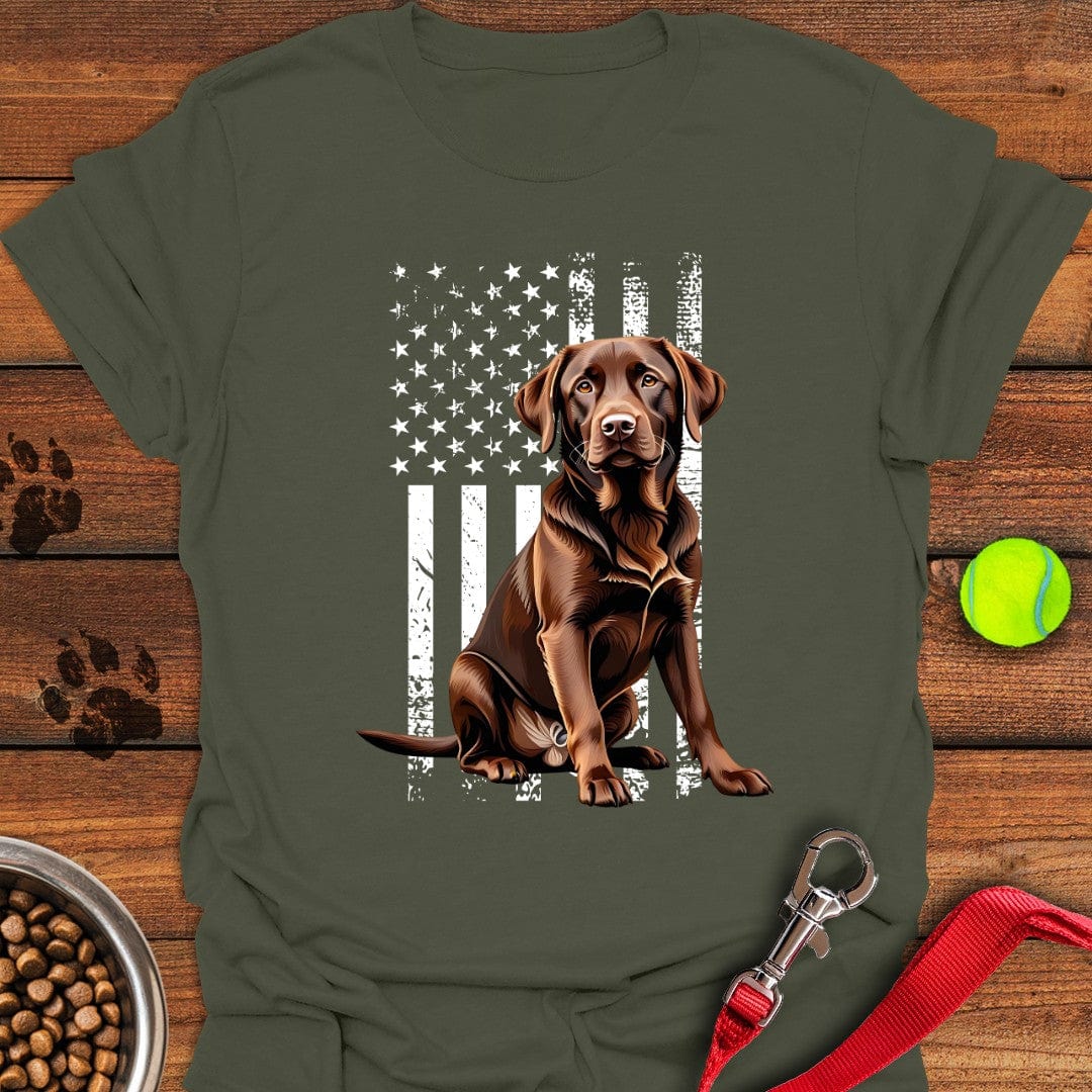 Chocolate Labrador USA Flag T-Shirt Military Green