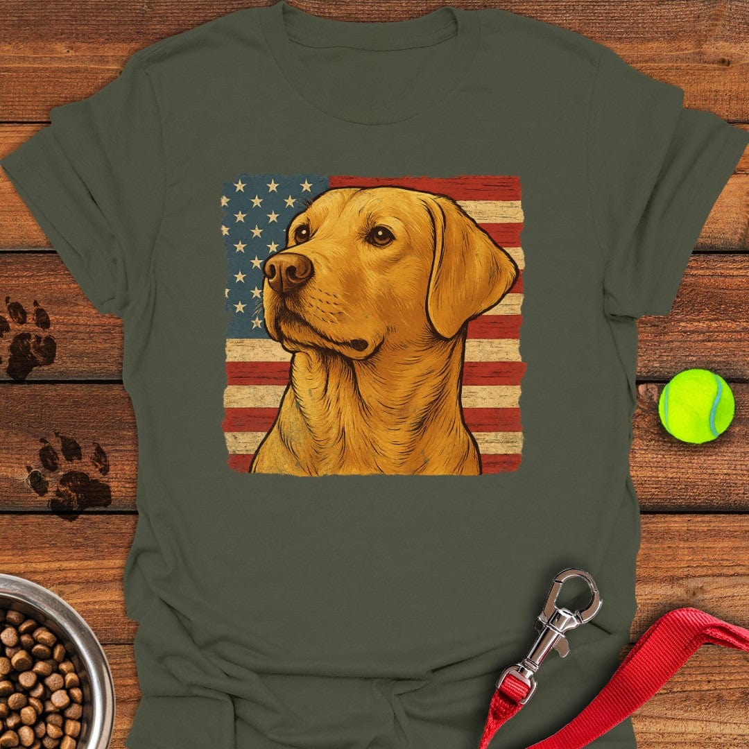 Yellow Labrador USA Flag T-Shirt Military Green