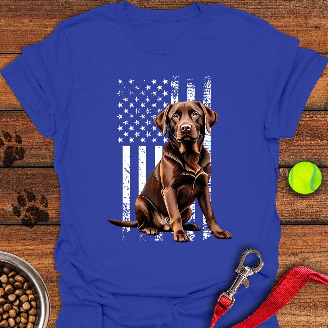 Chocolate Labrador USA Flag T-Shirt Royal