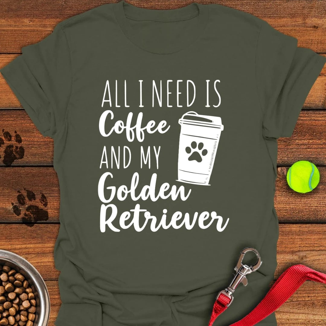 Golden Retriever and Coffee T-Shirt Military Green
