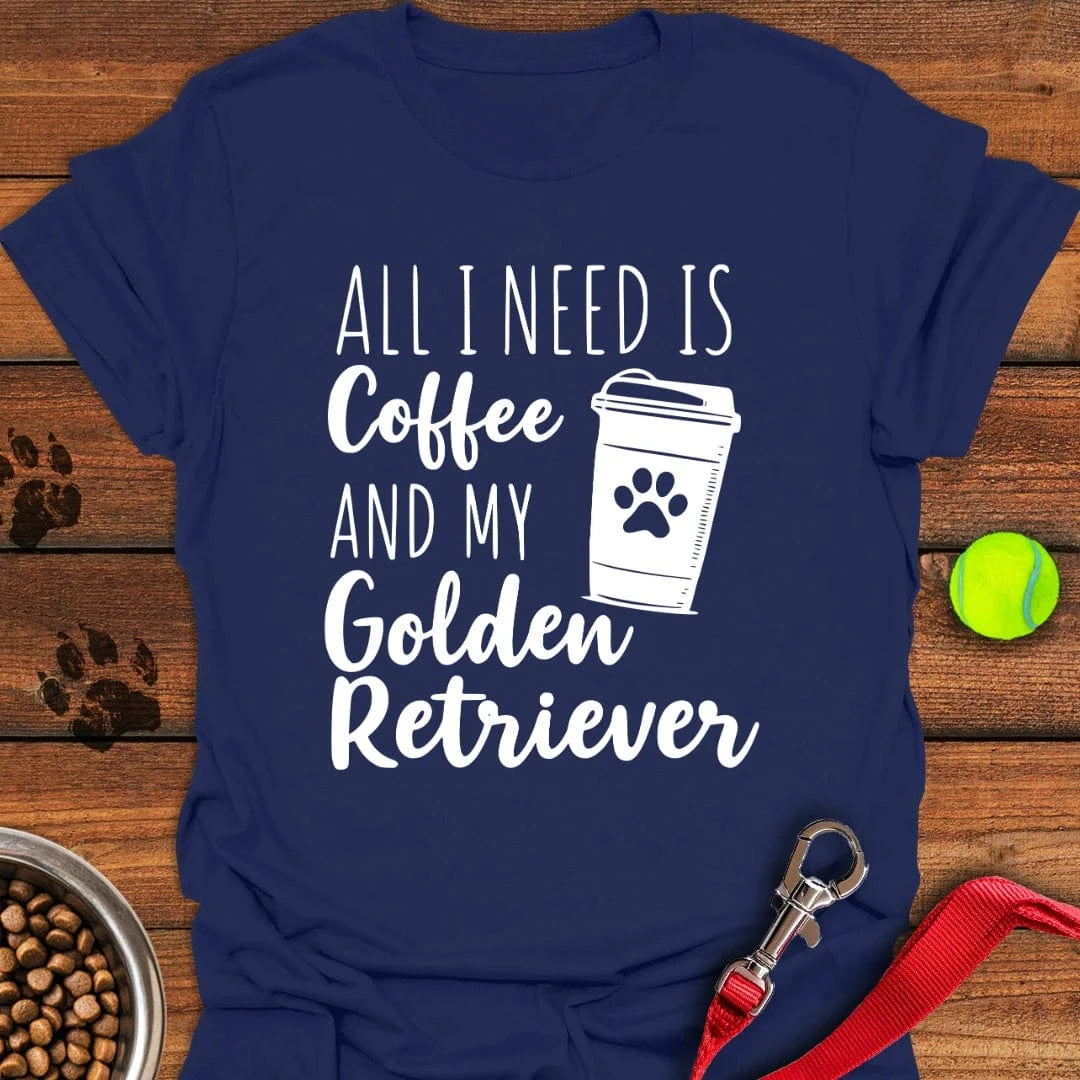 Golden Retriever and Coffee T-Shirt Navy