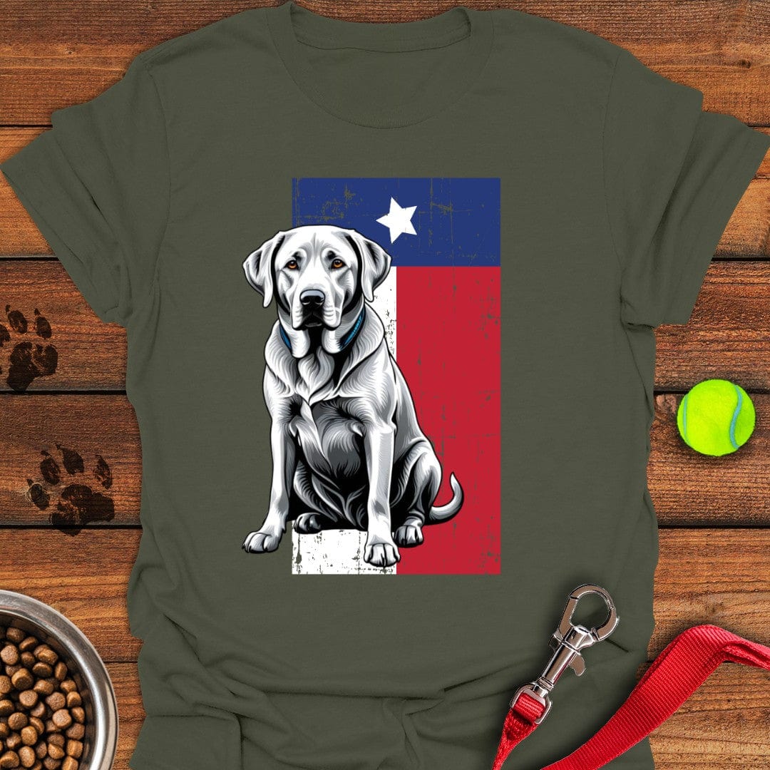 Silver Labrador Texas Flag T-Shirt Military Green