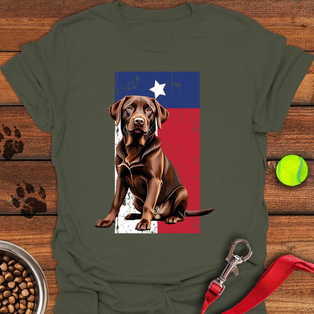 Chocolate Labrador Texas Flag T-Shirt Military Green
