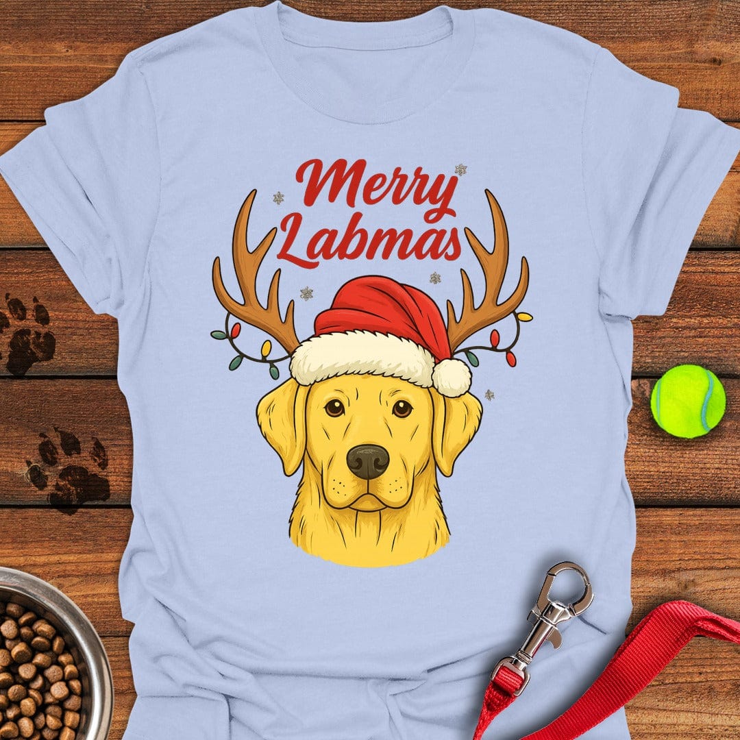 Yellow Labrador Christmas T-Shirt Light Blue