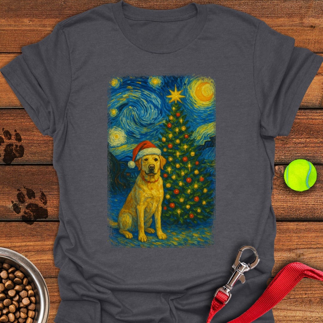 Yellow Labrador Christmas Van Gogh T-Shirt Dark Heather