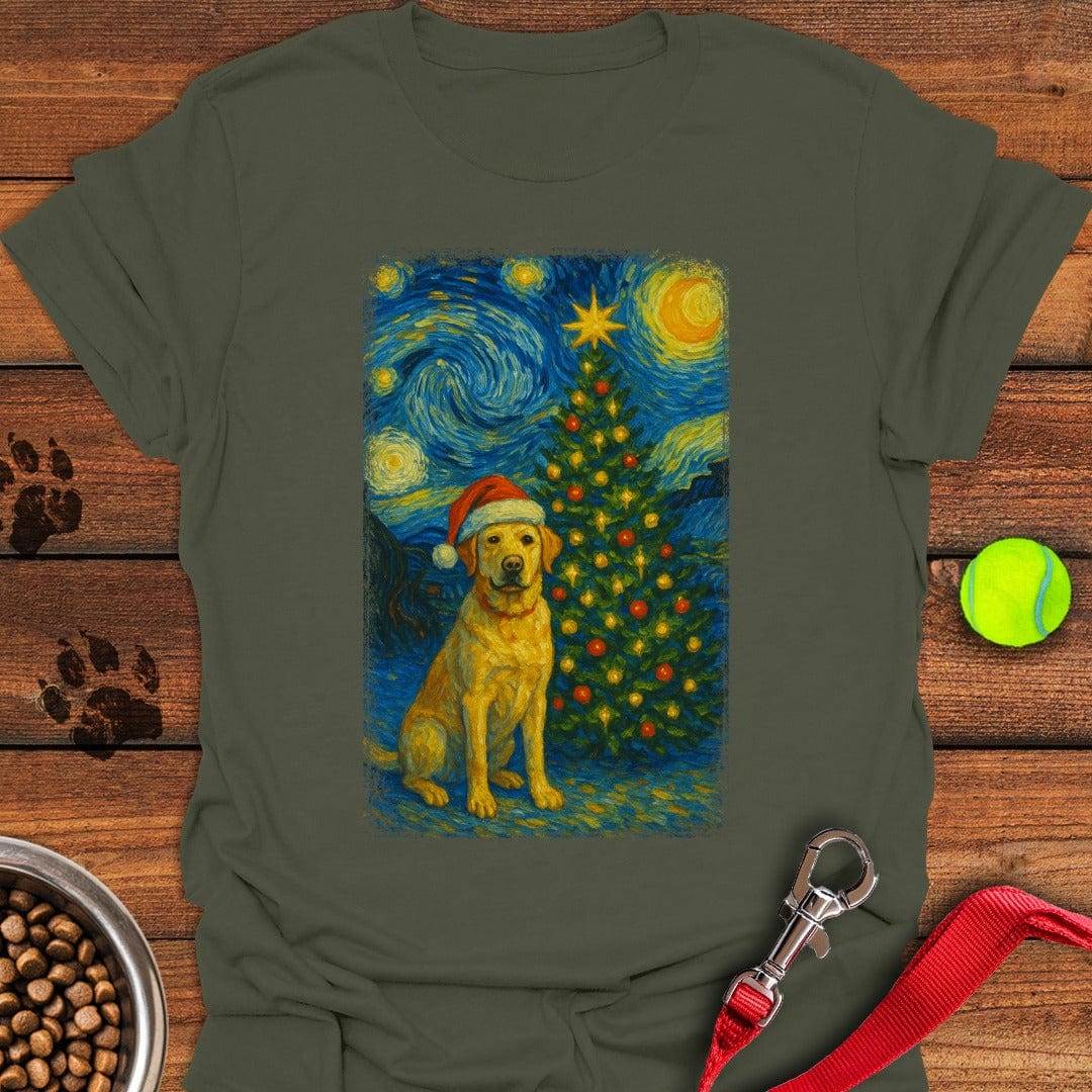 Yellow Labrador Christmas Van Gogh T-Shirt Military Green