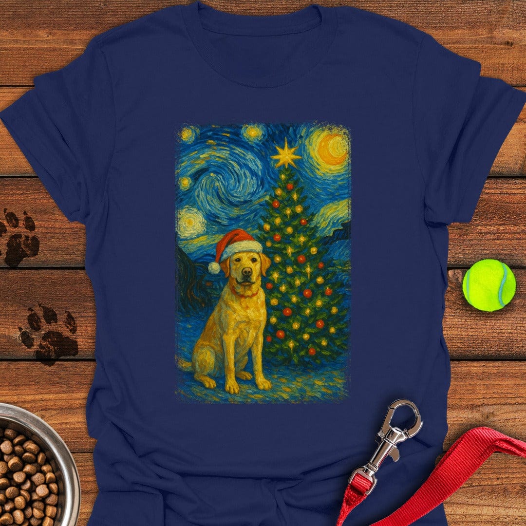 Yellow Labrador Christmas Van Gogh T-Shirt Navy
