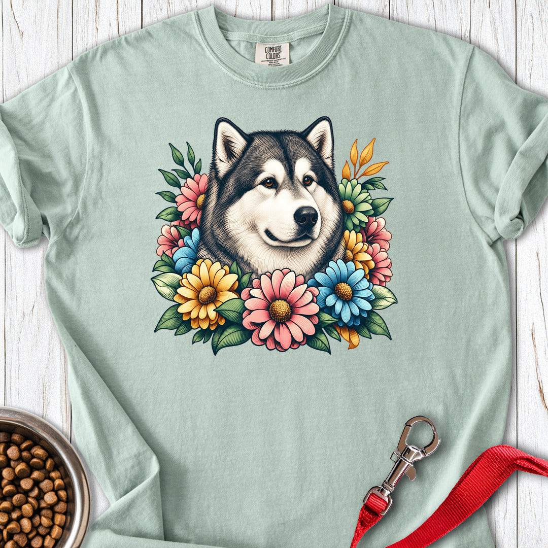 Alaskan Malamute Flower Wreath Premium Tee — Bay