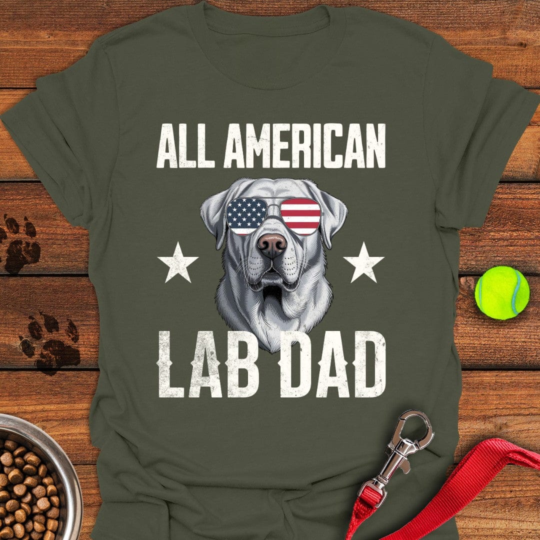All American Silver Lab Dad T-Shirt Military Green