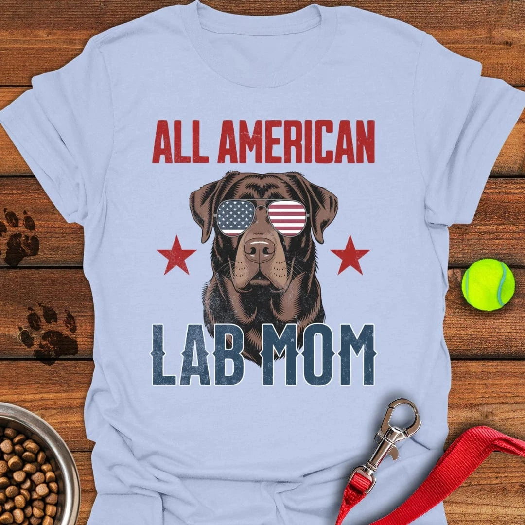 All American Chocolate Lab Mom T-Shirt Light Blue
